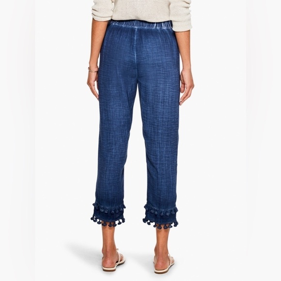 NWT NIC+ZOE | Double Gauze Straight Leg Tassel Pant Parisian Blue Size Medium - Picture 3 of 12